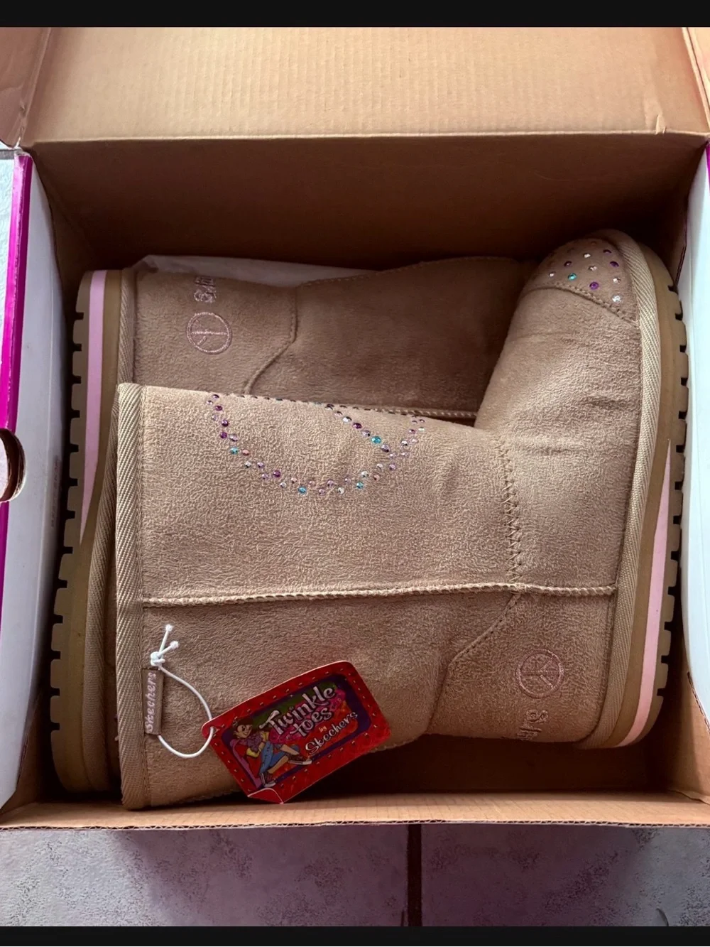 Skechers Kids Tan Suede Sparkle Boot with Multicolor Accents